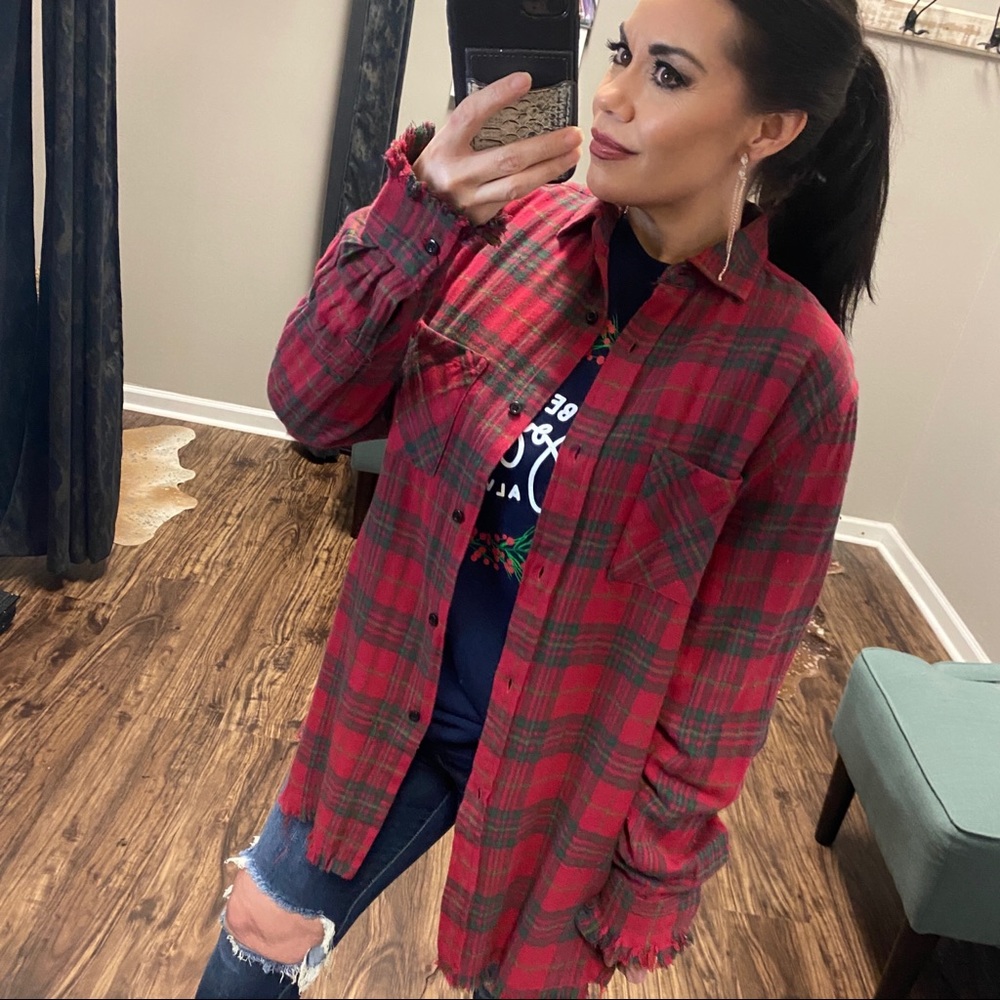 2X & 3X Red & Green Christmas Plaid Flannel / Shacket